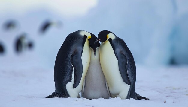 Foto una encantadora escena de pingüinos emperadores acurrucados contra el