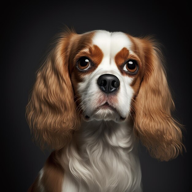 Encantadora foto de estudio con un lindo retrato de perro cavalier king charles