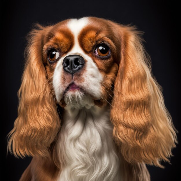 Encantadora foto de estudio con un lindo retrato de perro cavalier king charles