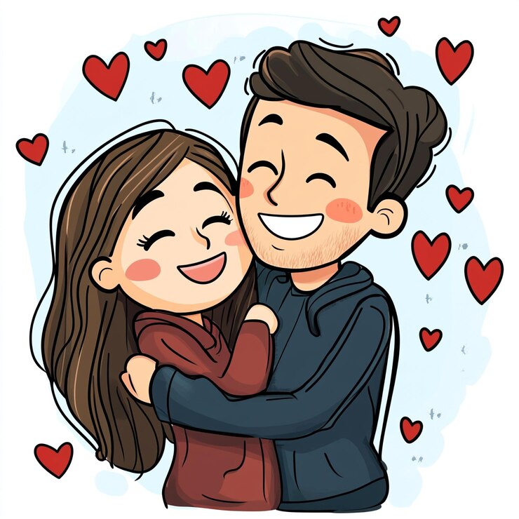 Una encantadora pareja de dibujos animados que se miran con amor