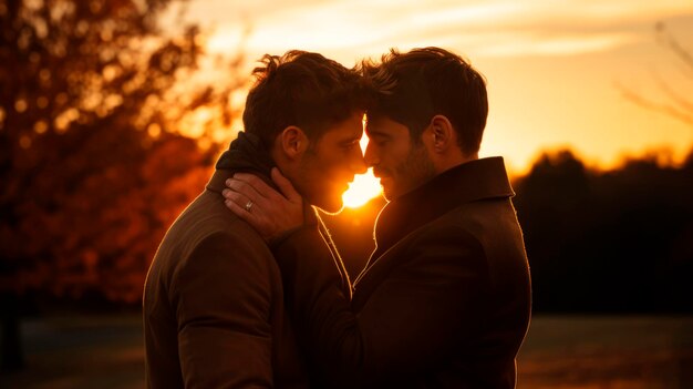 Una encantadora pareja gay en la puesta de sol