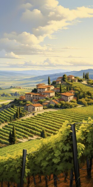 Encantadora pintura de paisagens de vinhas italianas no estilo de Dalhart Windberg