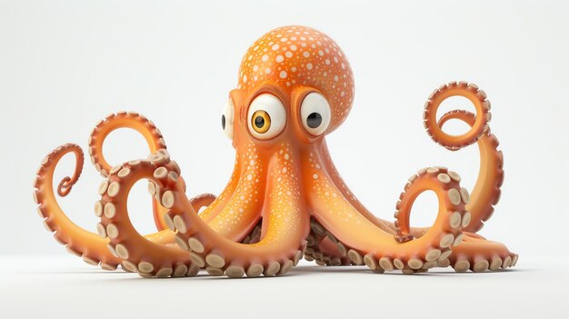 Una encantadora representación en 3D de un delicioso pulpo que muestra sus adorables características y texturas suaves Perfecto para agregar un toque de dulzura a los sitios web de libros infantiles o mercancías de moda