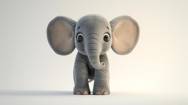 Una encantadora representación en 3D de un elefante lindo que irradia inocencia y cariño en un fondo blanco prístino perfecto para ilustraciones para niños decoraciones de guardería y diseños caprichosos