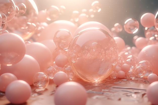 Encantadora sinfonía Abundancia de bolas de cristal rosa pastel sobre un fondo estético rosa