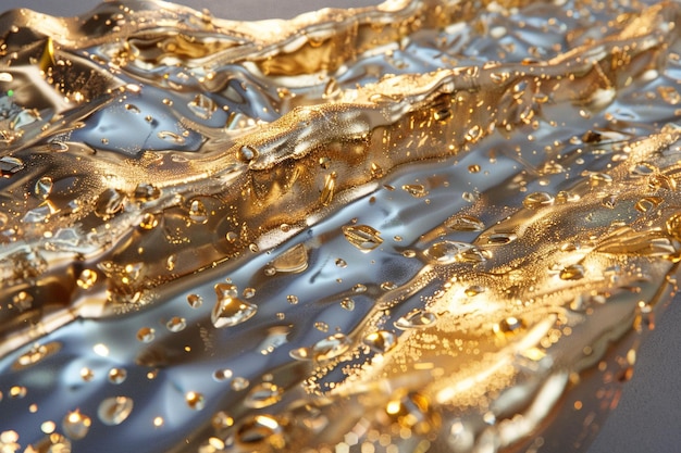 La encantadora textura de la superficie de la lámina de oro metálico