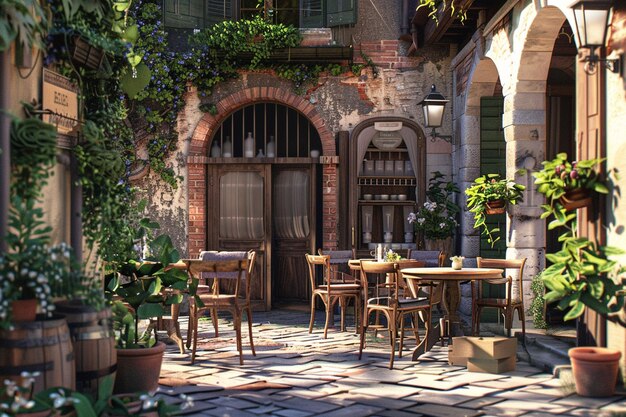 Foto una encantadora trattoria italiana con asientos al aire libre