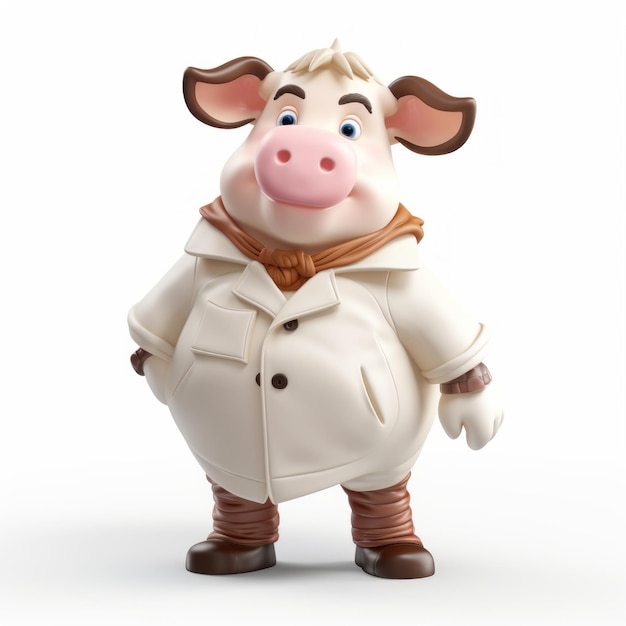 La encantadora vaca de dibujos animados con abrigo 32k Uhd 3d Render