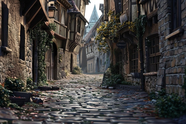 Foto encantadoras calles adoquinadas en ciudades antiguas