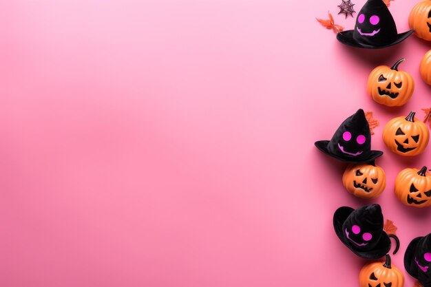 Foto encantadoras delícias de halloween fundo rosa pastel configura o palco perfeito inspire-se com flat