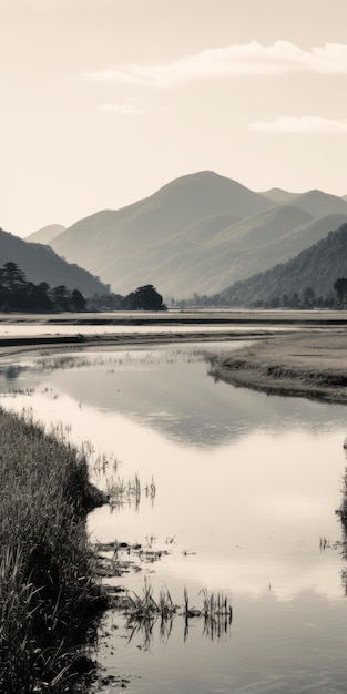 Foto encantadoras escenas rurales idílicas del lago sepia al estilo de joong keun lee