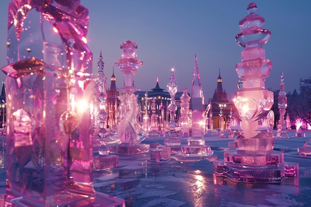 Foto encantadoras esculturas de gelo em festivais de inverno