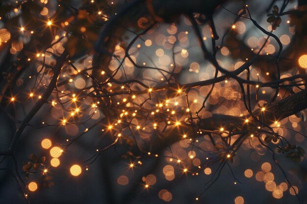 Foto encantadoras luzes de fada cintilando na noite