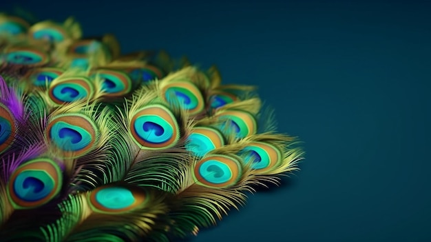Encantadoras plumas de pavo real y acentos vibrantes Espacio de copia de IA generativa