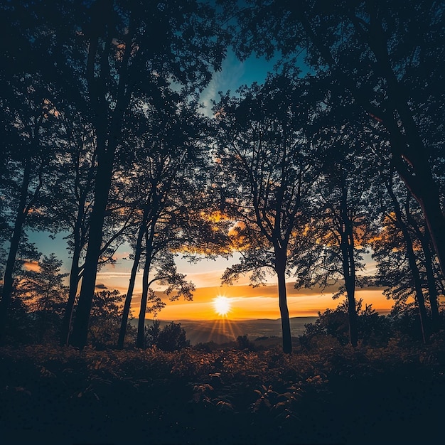 Encantadoras silhuetas de árvores no crepúsculo