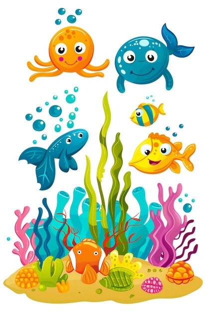 Encantadores animais aquáticos entre as plantas marinhas