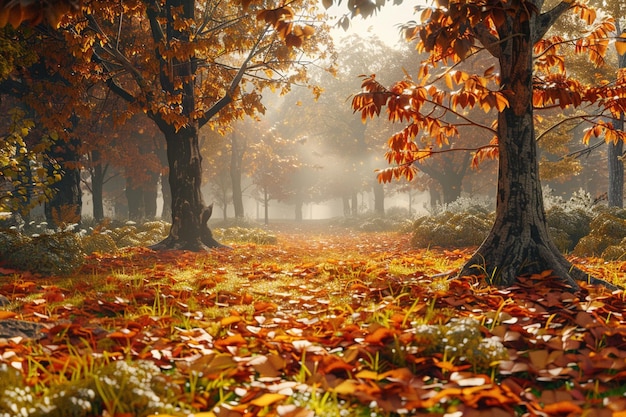 Encantadores valles forestales cubiertos de hojas de otoño