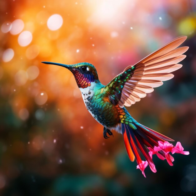 Encantamento aviário gracioso Capturando uma foto vibrante de um beija-flor em voo