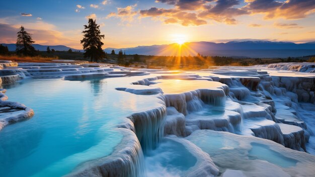 Foto el encantamiento de pamukkales terrazas blancas hierápolis bañada en luz