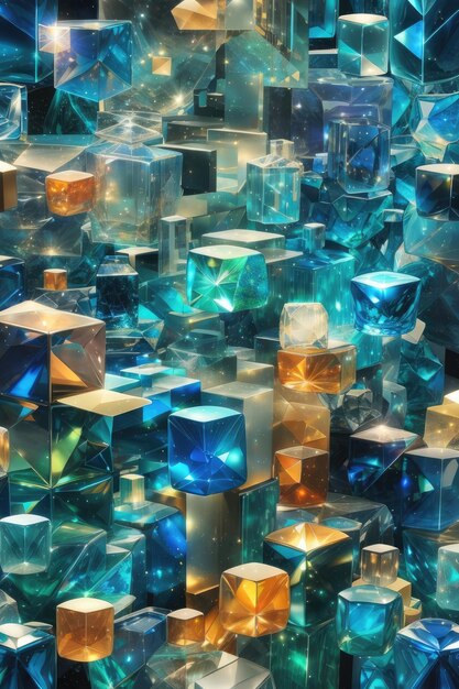 Encantamiento prismático Explorando el mundo etéreo de los cubos de cristal óptico abstracto