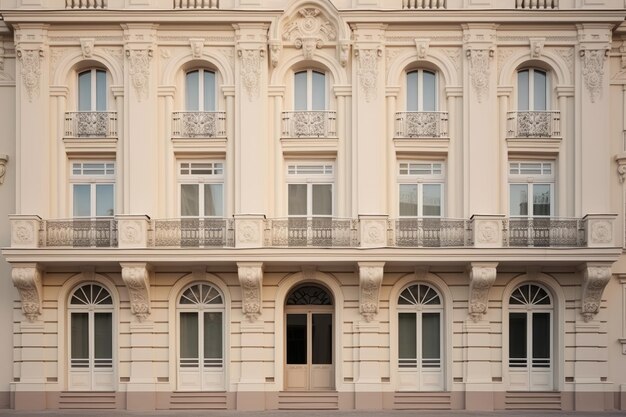 El encanto atemporal de un edificio residencial clásico Columnas y balcones como una delicia arquitectónica