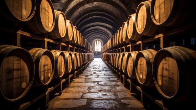 El encanto de la bodega Una impresionante pila de botellas de vino