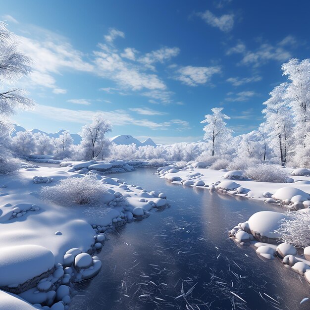 Encanto da paisagem de inverno na neve 3D