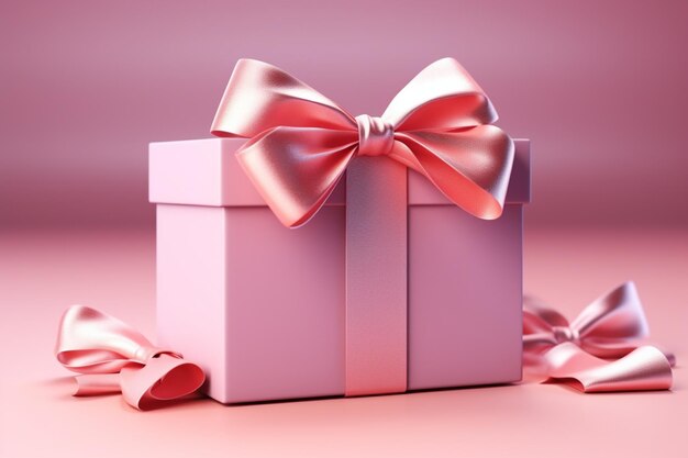 Encanto delicado Caja de regalo abierta con lazo rosa sobre fondo rosa pastel