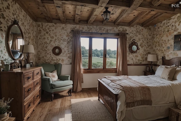 Encanto de dormitorio de granja de elegancia rústica