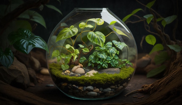 Encanto de la naturaleza Hoja verde y peces de agua dulce generados por IA