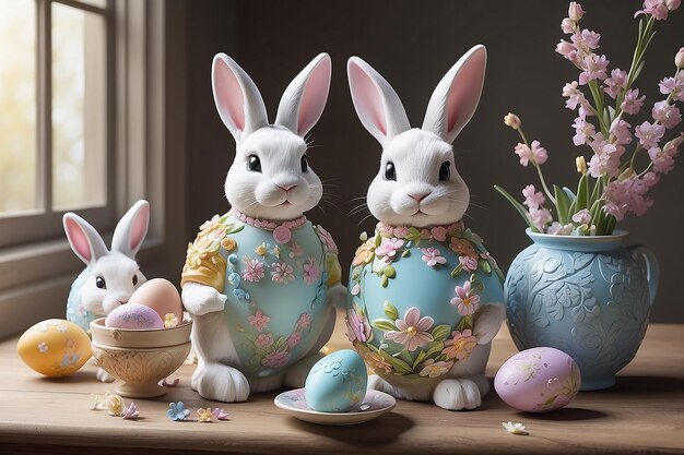 El encanto de Pascua capturando amaneceres serenos conejitos juguetones y belleza pastel con IA generativa