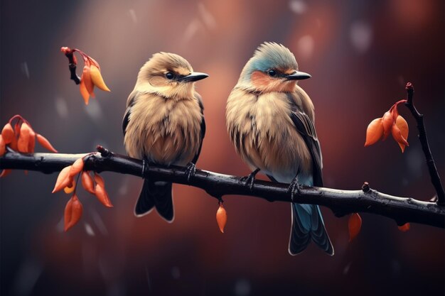 Foto encanto poético um retrato de pássaro empoleirado serenamente em um galho
