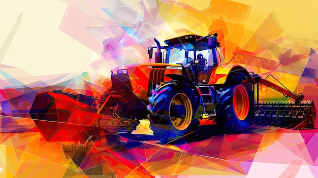 El encanto rústico Una pintura digital de un tractor en un paisaje rural