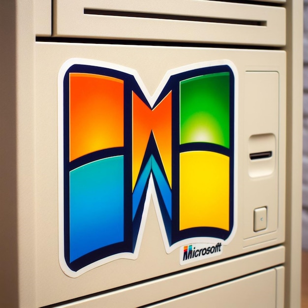 El encanto tecnológico retro explora el logotipo original de Microsoft, un símbolo nostálgico de la historia de la informática.