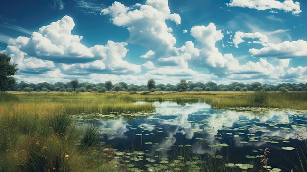 Foto encanto tranquilo de um lago que reflete as nuvens acima superfície serena espelhada encanto do céu tranquilidade natural vista pacífica gerado por ia