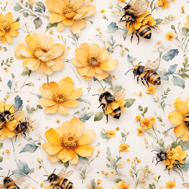 El encanto tropical de fondo amarillo con flores de abeja
