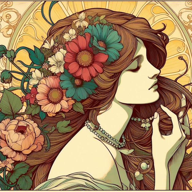 Foto encanto vintage en cada detalle al estilo art nouveau de alphonse mucha