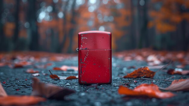 Foto encendedor de cigarrillos rojo vibrante en fondo oscuro ia generativa