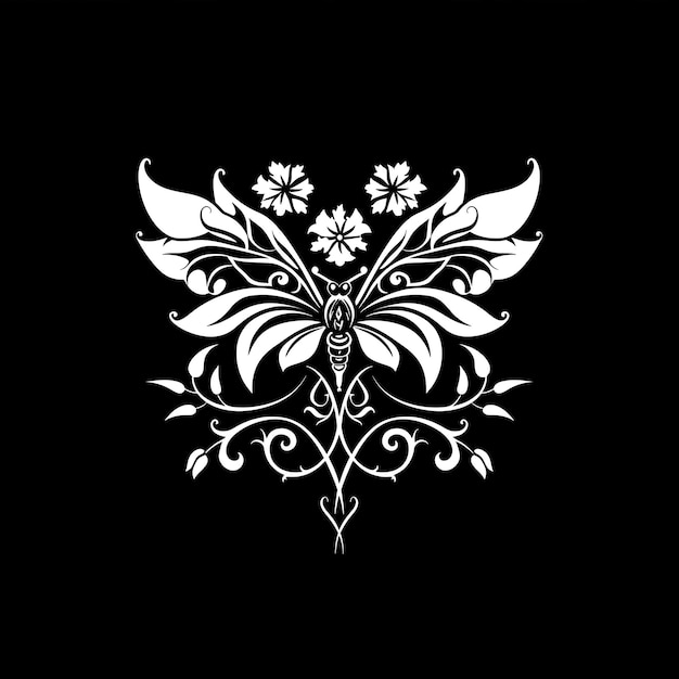 Enchanted Fairy Clan Mark com asas de fada e flores para D Creative Logo Design Tattoo Outline