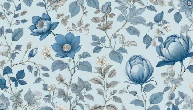 Enchanted Garden Bliss ruhiger und magischer botanischer Hintergrund in Powder Blue und Cadet Blue mit M