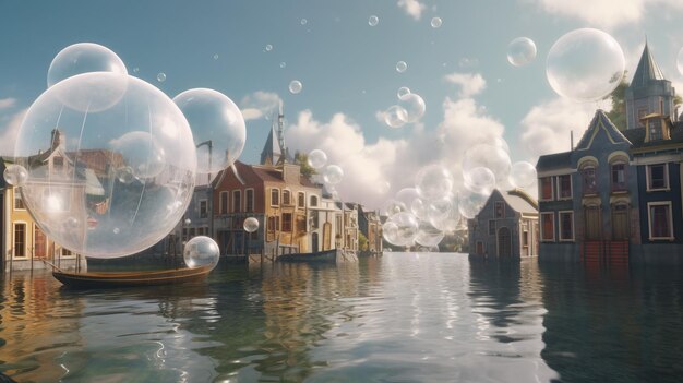 Enchanting Bubbles Surreal Fantasy VFX em 8K Octane Render para impressionante pintura fosca e cenário