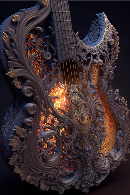 Enchanting Glow Guitarra ornamentadamente tallada con diseño extravagante