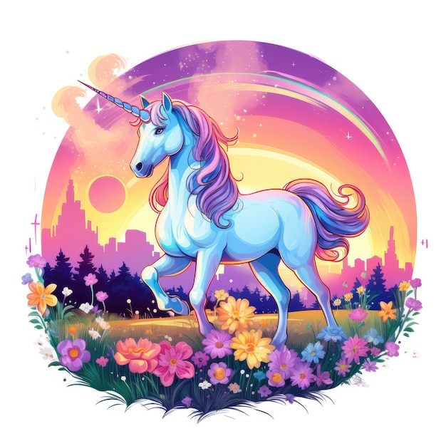 Enchanting Meadow Whimsical Unicorn Delight Design de camisa mágica infantil em Dreamy Twilight Glow