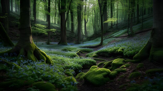 Foto enchanting symphony der blaue glockenwald in voller blüte