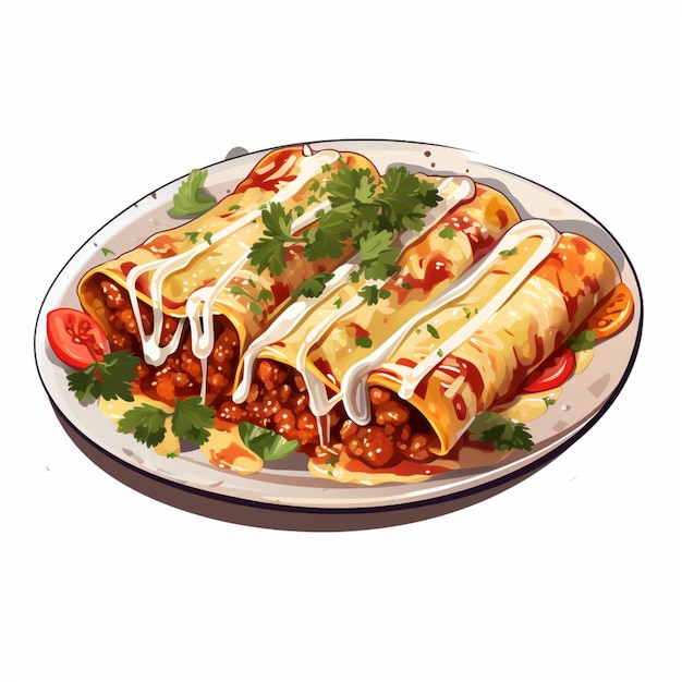 Enchiladas 2D-Vektorillustration Karikatur mit weißem Hintergrund