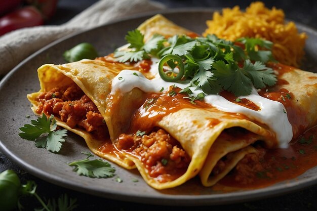 Enchiladas adornadas com coentro fresco