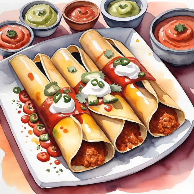 Enchiladas Aquarell mexikanische Lebensmittel-Illustration