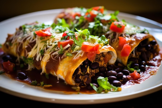 Enchiladas de arroz y frijoles negros comida mexicana