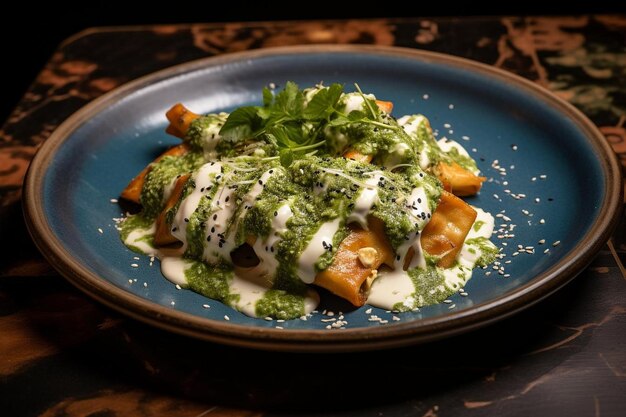 Enchiladas de camarón picante con salsa de chile verde y