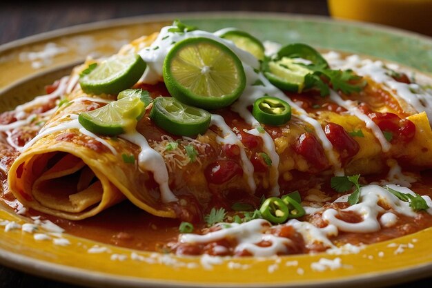 Foto enchiladas com uma guarnição de limão picante